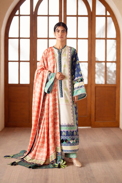 3 Piece - Printed & Embroidered Khaddar Suit - AU-02