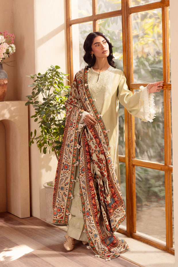 3 Piece - Printed & Embroidered Khaddar Suit - AU-03